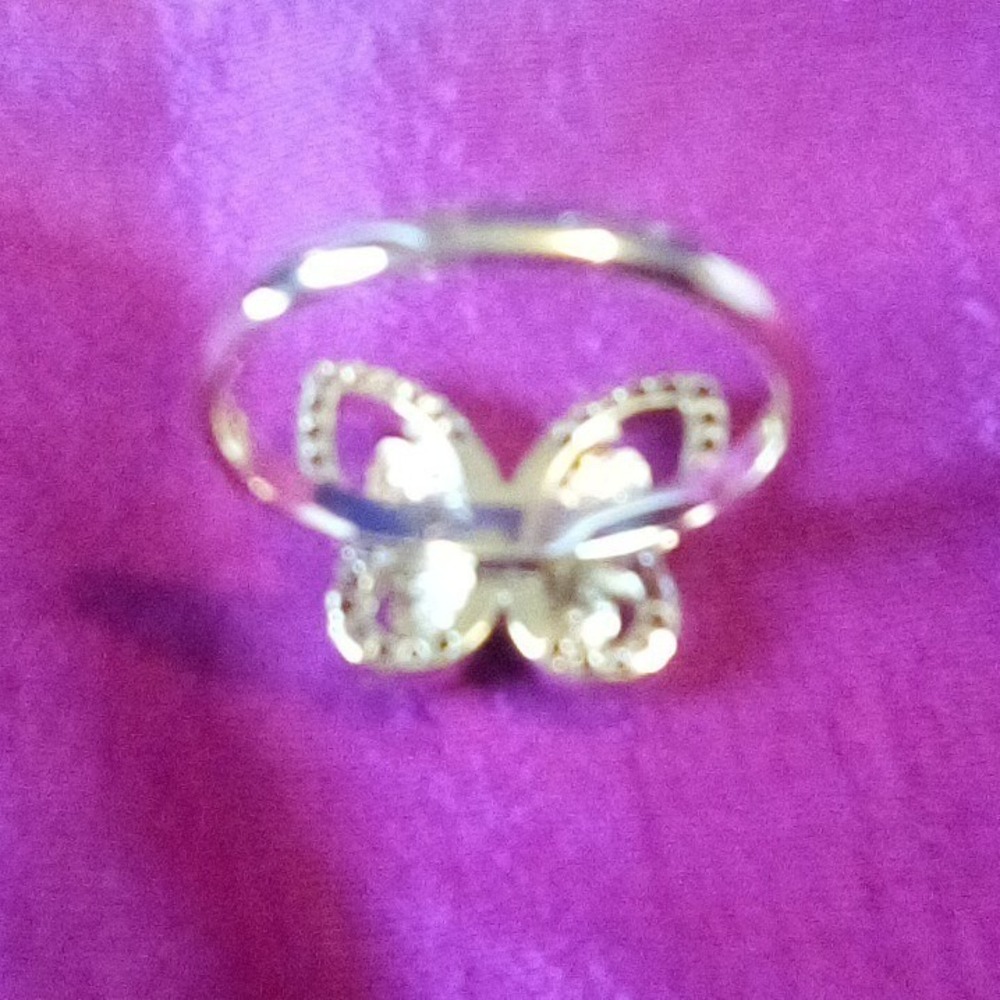 Charter Club Gold Plated Cubic Zirconia Mother of Pearl Mini Butterfly Ring  (5) - Picture 7 of 10